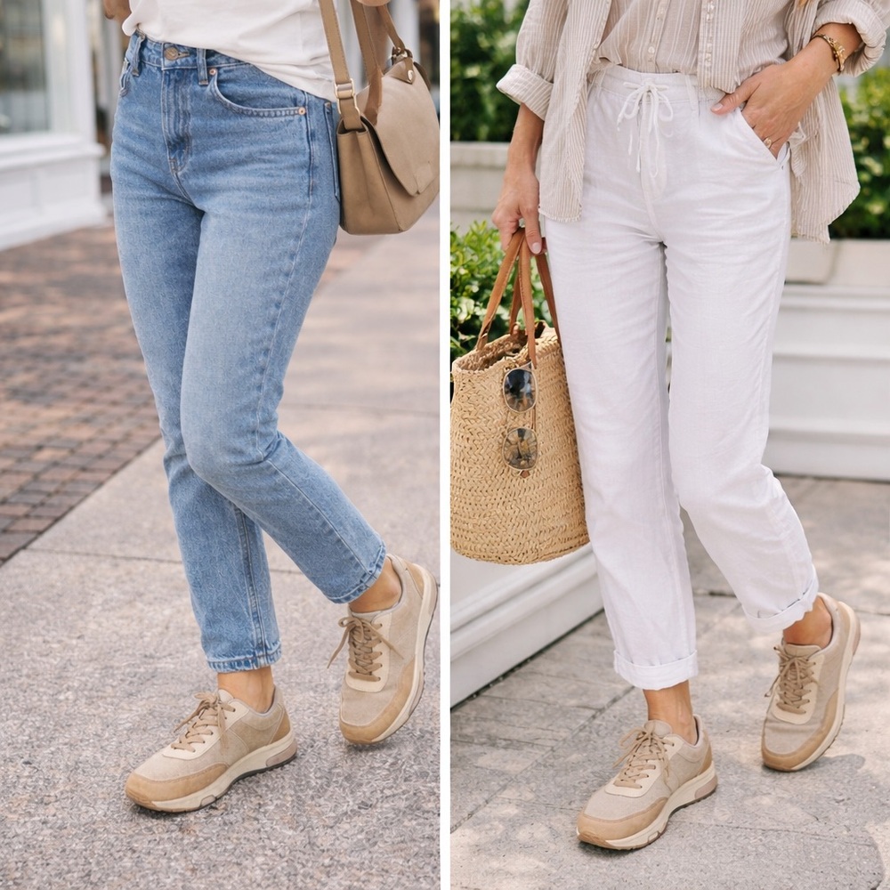 New Naturalizer Sarina beige tennis shoes sneakers Size 5‎ Gold -insole missing.